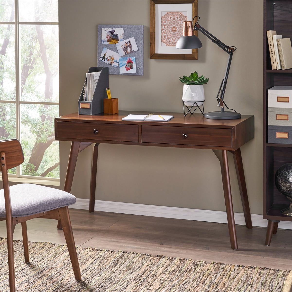Kepooman Home Office Computer Desk, Study Writing Desk with 2 Drawers, Industrial Morden Laptop Table, Walnut Kepooman Home Office Computer Desk, Study Writing Desk with 2 Drawers, Industrial Morden Laptop Table, Walnut