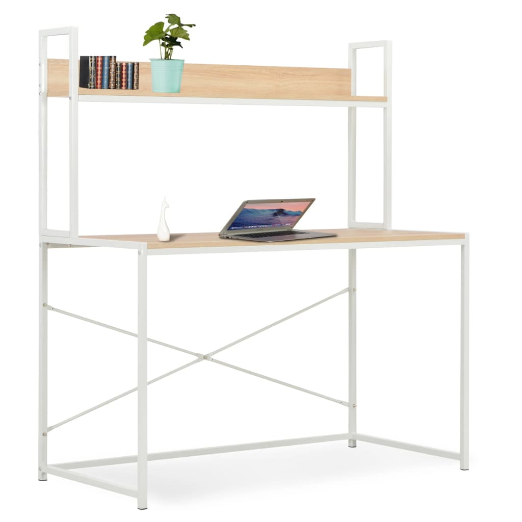 Kepooman Home Office Industrial PC Study Writing Working Table, 47.2" x 8.3" x 24.8", White + Oak Kepooman Home Office Industrial PC Study Writing Working Table, 47.2" x 8.3" x 24.8", White + Oak