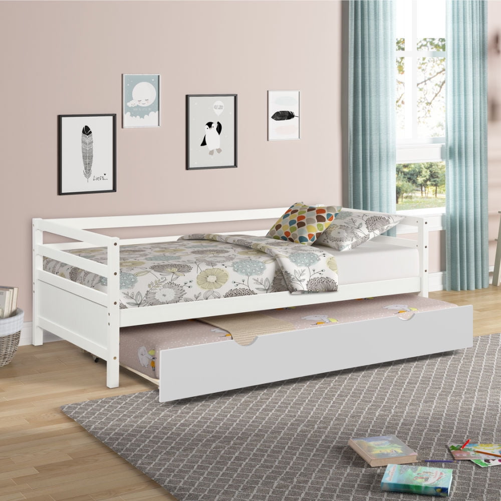 Kepooman Home Twin Extendable Daybed Sofa Bed with 2 Storage Drawers for Children, White Kepooman Home Twin Extendable Daybed Sofa Bed with 2 Storage Drawers for Children, White