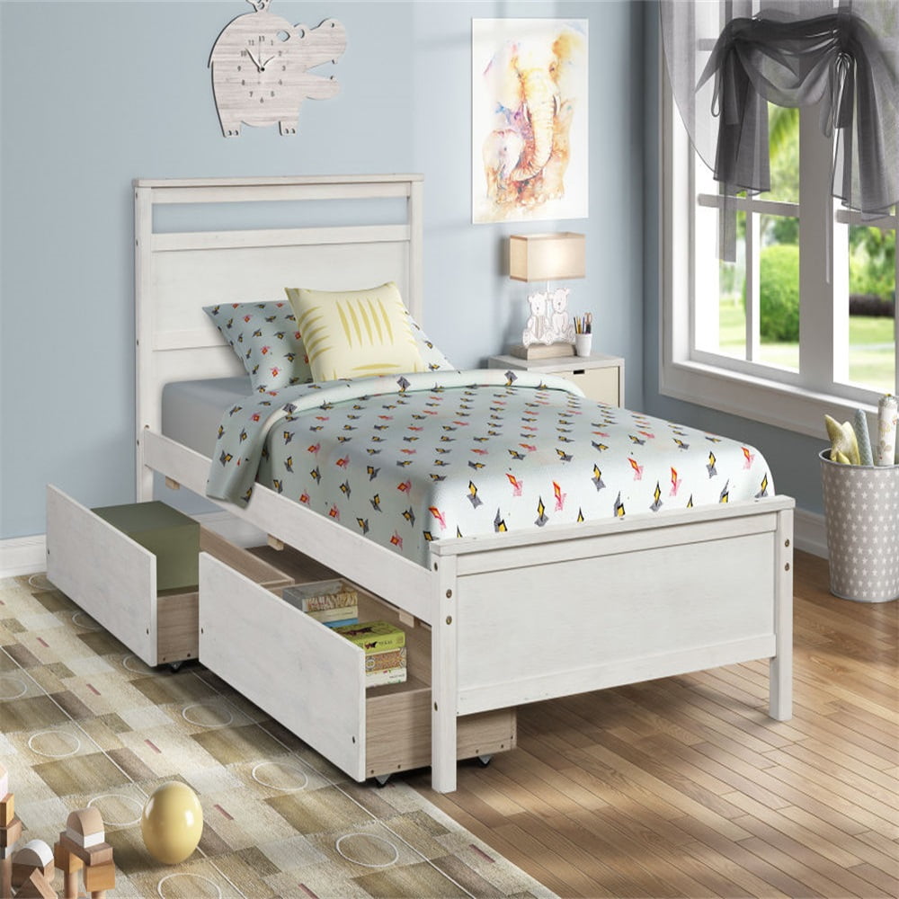 Kepooman Home Wood Full Daybed Sofa Bed with Headboard and 2 Drawers Storage for Bedroom Study Room, White Kepooman Home Wood Full Daybed Sofa Bed with Headboard and 2 Drawers Storage for Bedroom Study Room, White