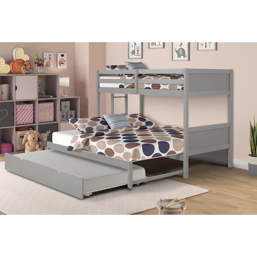 Kepooman Home Wood Twin Bunk Bed with Ladder and Safety Rail for Children, Grey Kepooman Home Wood Twin Bunk Bed with Ladder and Safety Rail for Children, Grey