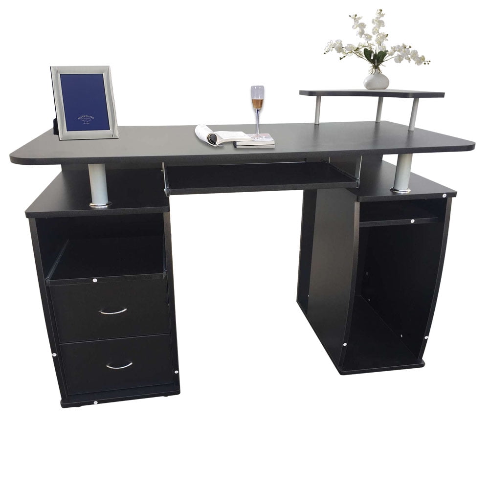 Kepooman Integrated Melamine Board Computer Desk with Drawers, Black Kepooman Integrated Melamine Board Computer Desk with Drawers, Black