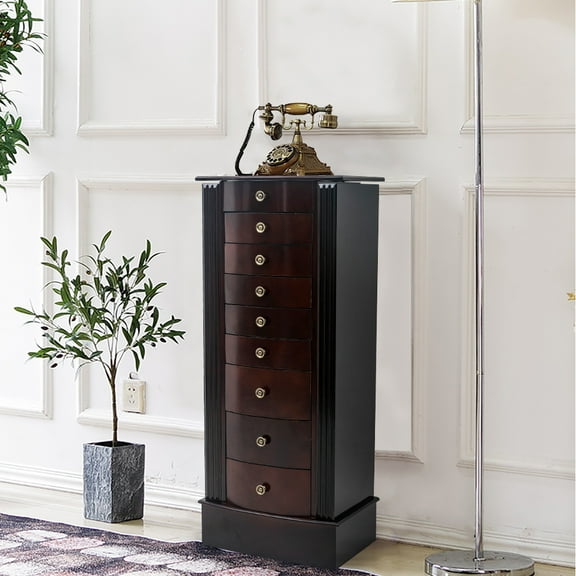 Kepooman Jewelry Armoire Storage Chest Necklace with Inside Makeup Mirror, Rear Storage Shelves, Walnut
