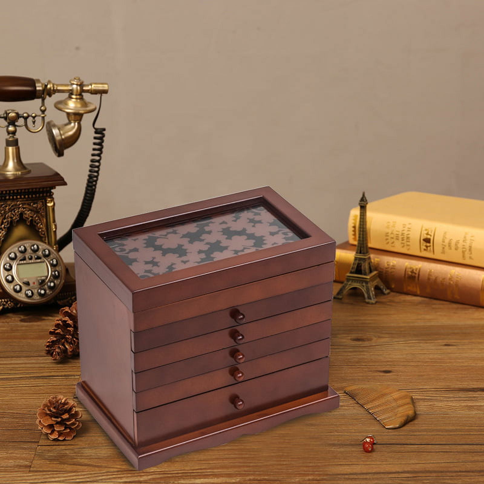 Kepooman Jewelry Organizer Small Jewelry 6 Layers Case with 5 Drawers for Women & Girls, Brown Kepooman Jewelry Organizer Small Jewelry 6 Layers Case with 5 Drawers for Women & Girls, Brown
