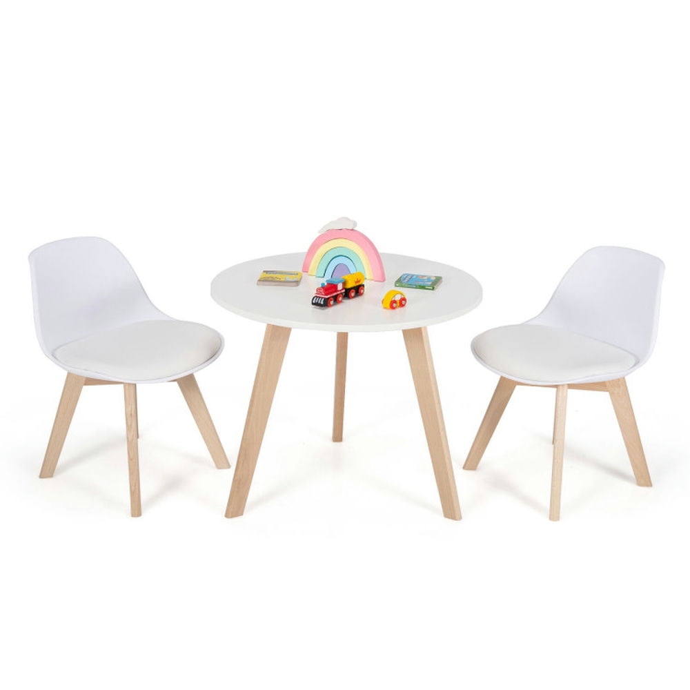 Kepooman Kid Table Chairs Set ,Nursery Child Seat Set, Modern Kids Activity Play Table and 2 Chairs Set with Beech Leg Cushion-White Kepooman Kid Table Chairs Set ,Nursery Child Seat Set, Modern Kids Activity Play Table and 2 Chairs Set with Beech Leg Cushion-White