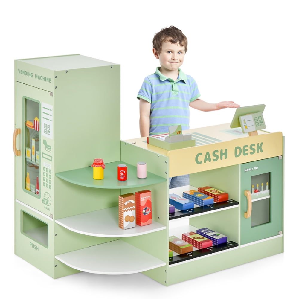 Kepooman Kids Wooden Supermarket Play Toy Set with Checkout Counter-Green Kepooman Kids Wooden Supermarket Play Toy Set with Checkout Counter-Green