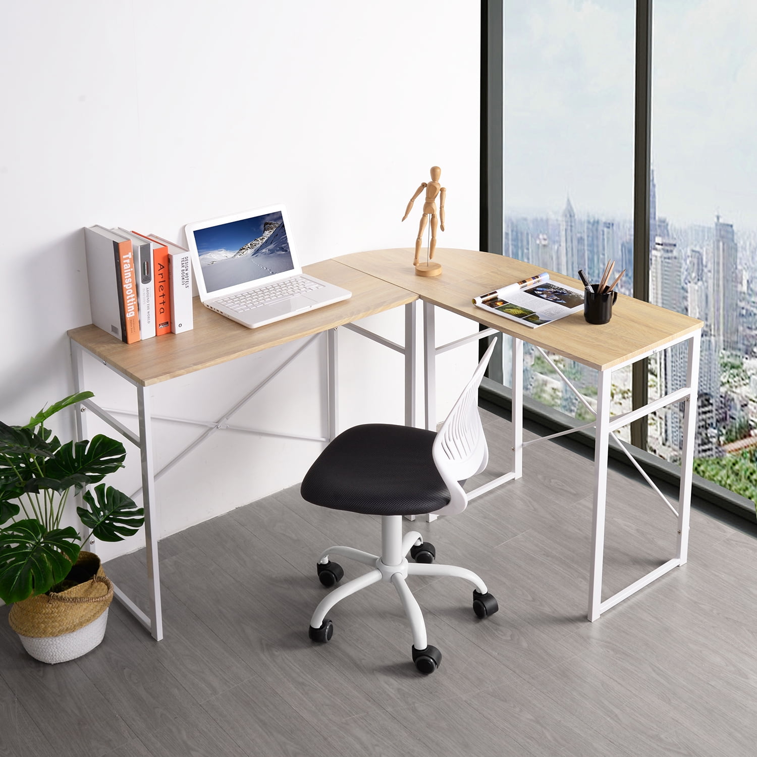 Kepooman L Shaped Desk, 48 Inch Writing Study Desk Office Desk, Large Computer Gaming Desk Workstation for Small Space, Wood Color Kepooman L Shaped Desk, 48 Inch Writing Study Desk Office Desk, Large Computer Gaming Desk Workstation for Small Space, Wood Color