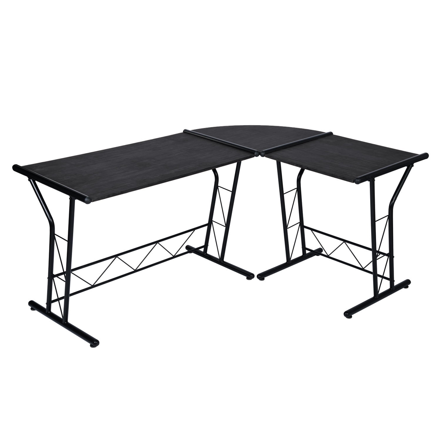 Kepooman L Shaped Desk, Round Corner Computer Desk Gaming Table Workstation for Home Office, Black Kepooman L Shaped Desk, Round Corner Computer Desk Gaming Table Workstation for Home Office, Black