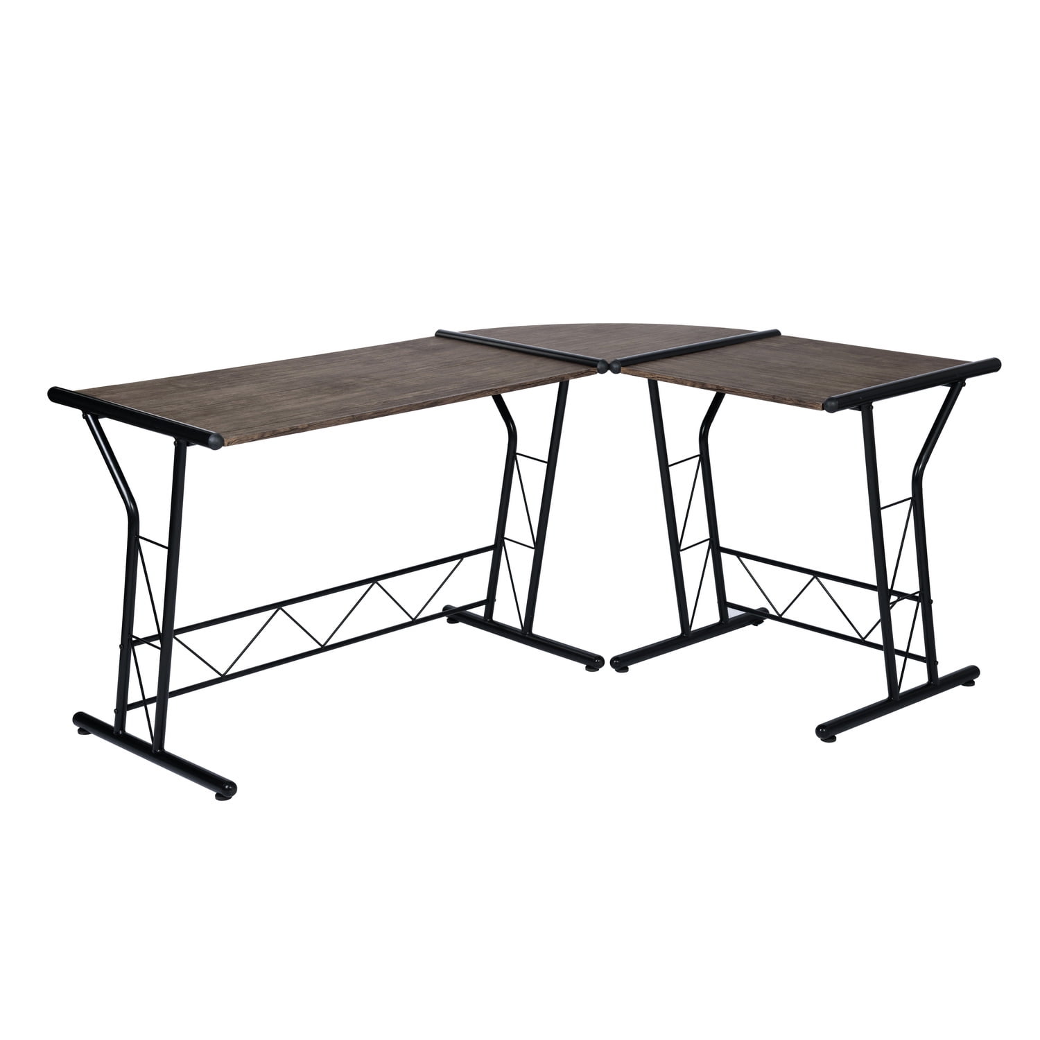Kepooman L Shaped Desk, Round Corner Computer Desk Gaming Table Workstation for Home Office, Brown Kepooman L Shaped Desk, Round Corner Computer Desk Gaming Table Workstation for Home Office, Brown