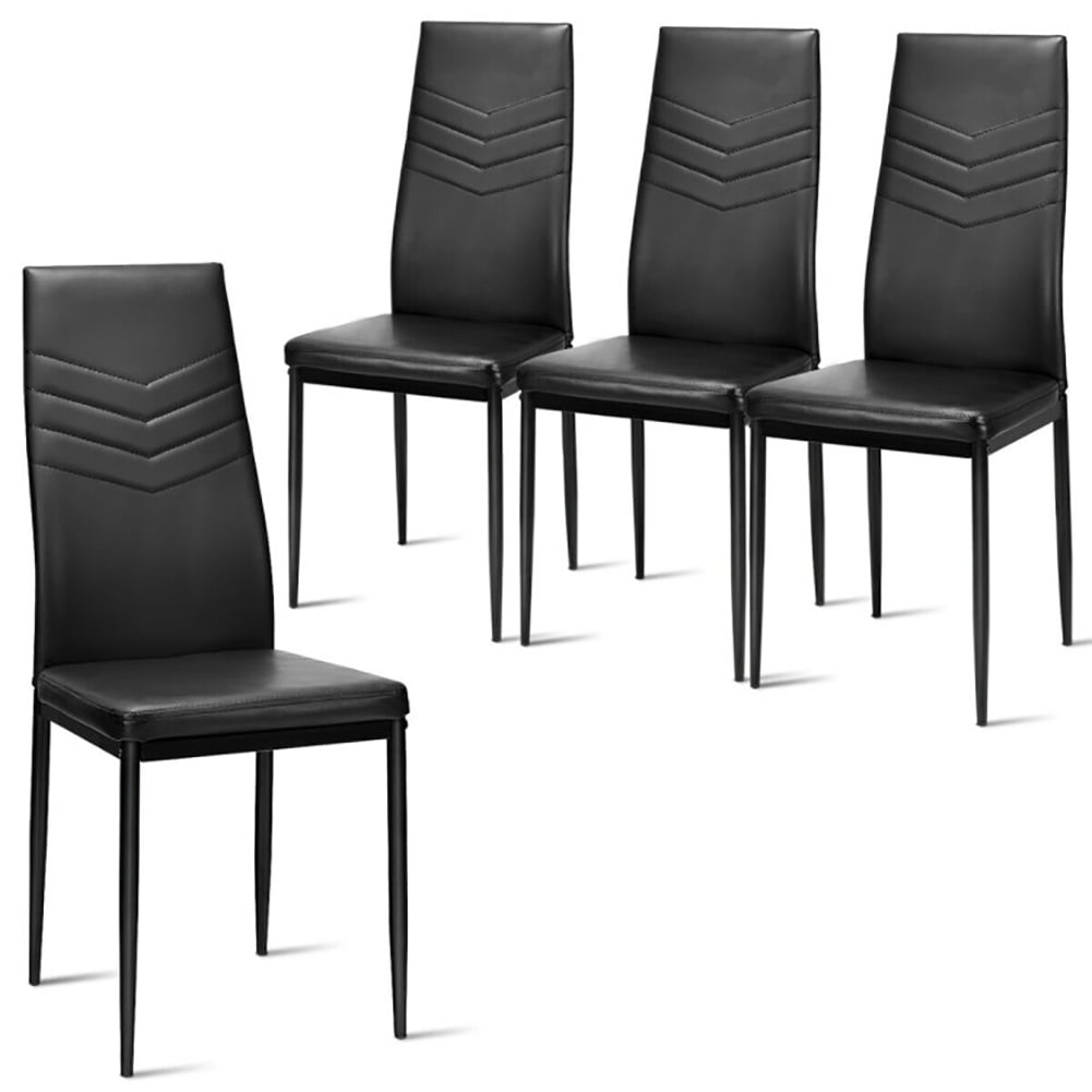 Kepooman Lounge Chair Set of 4 with PVC Leather and Non-Slip Feet Pads, Modern High Back Dining Room Side Chair, Black Kepooman Lounge Chair Set of 4 with PVC Leather and Non-Slip Feet Pads, Modern High Back Dining Room Side Chair, Black