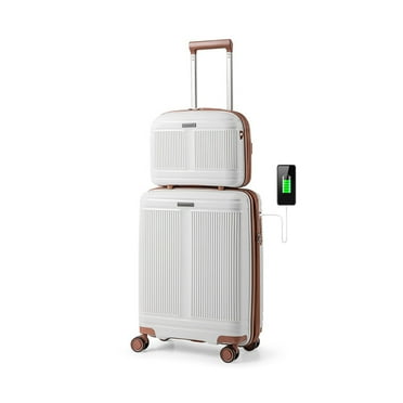 Kepooman Luggage Set,Suitcase Set,2-Piece Luggage Set 20 Inch Carry-on Suitcase and 14 Inch Cosmetic Case-White
