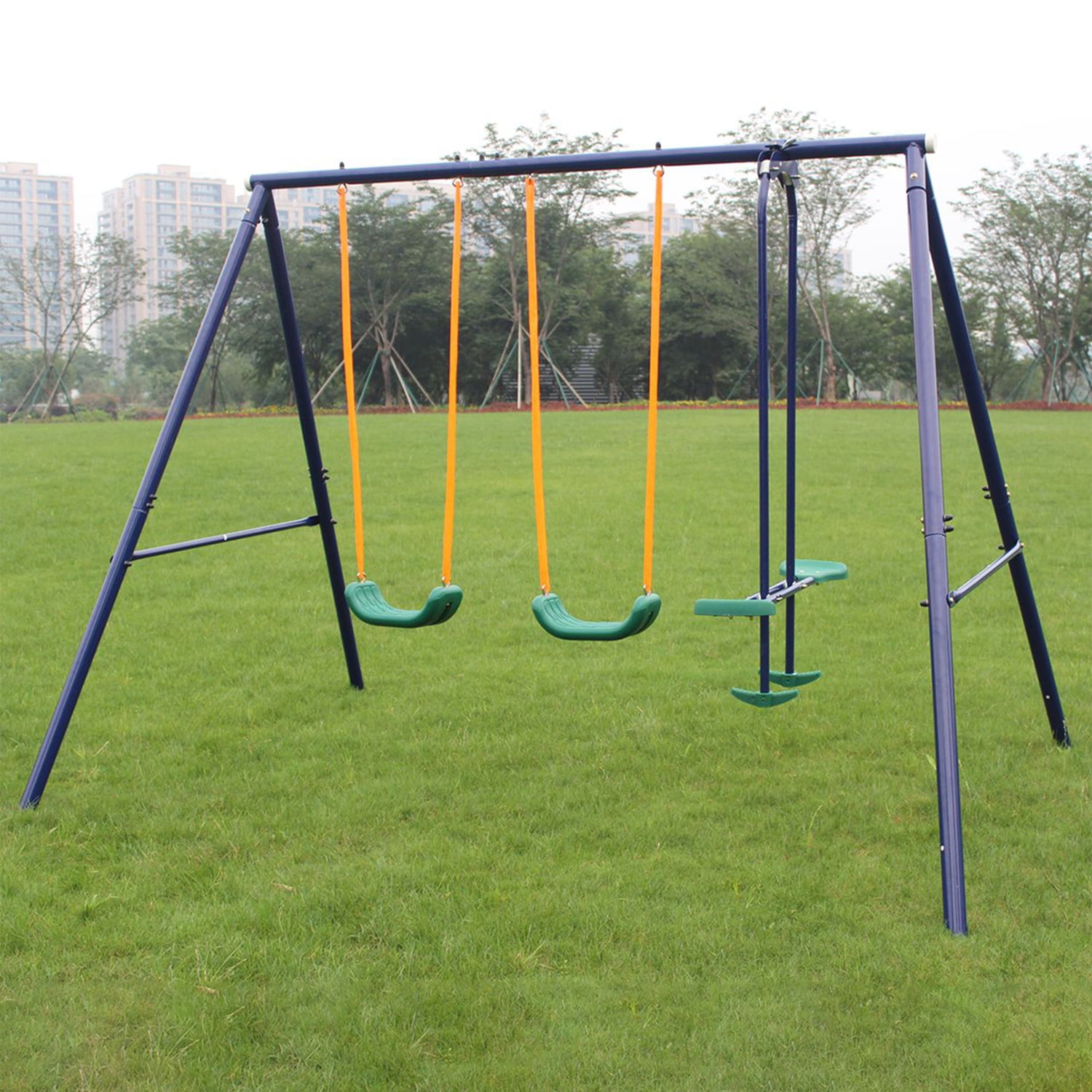 Kepooman Metal Swing Set Outdoor With Glider For Kids, Toddlers