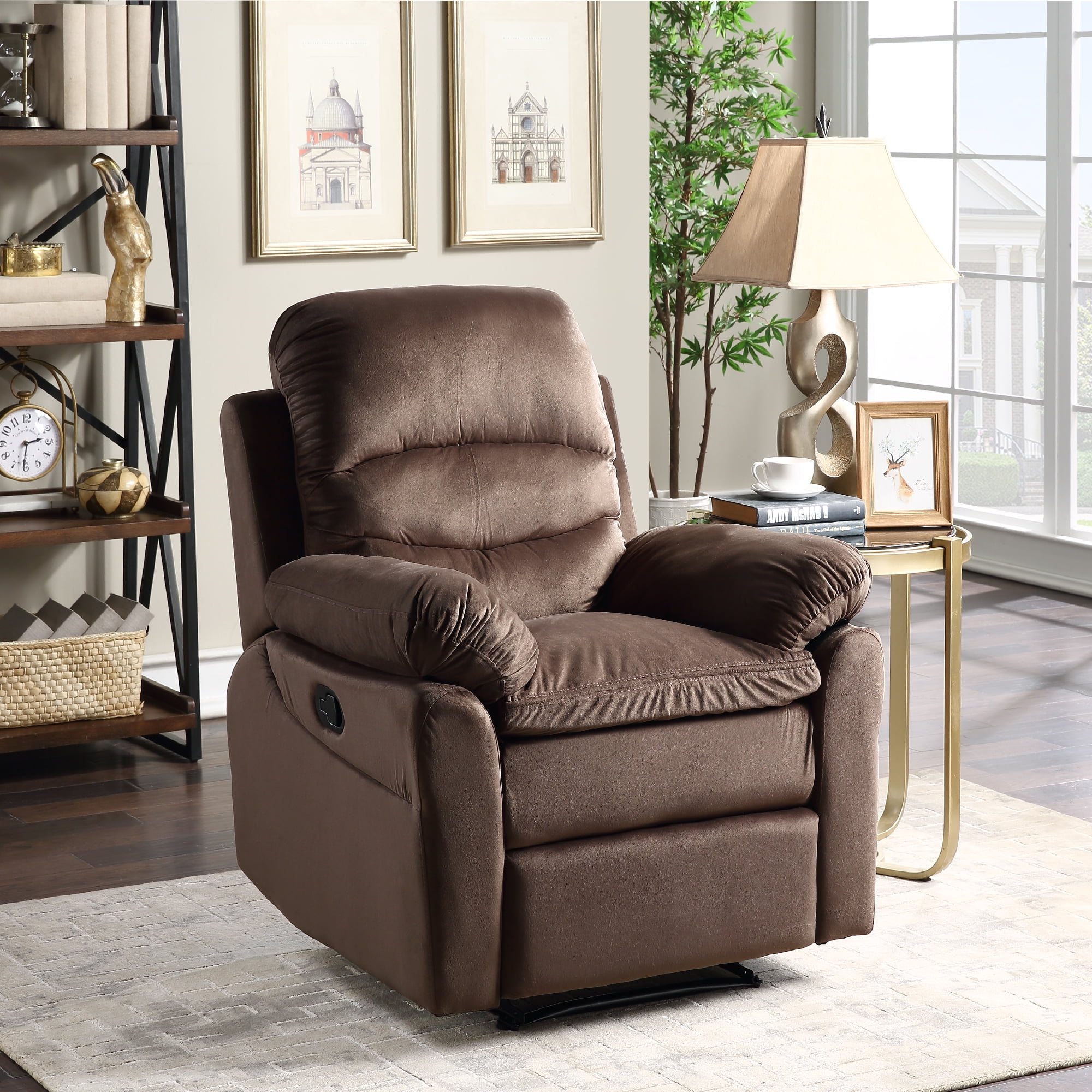 Kepooman Microfiber Manual Recliner Chair with Padded Seat for Bedroom Living Room, Brown Kepooman Microfiber Manual Recliner Chair with Padded Seat for Bedroom Living Room, Brown
