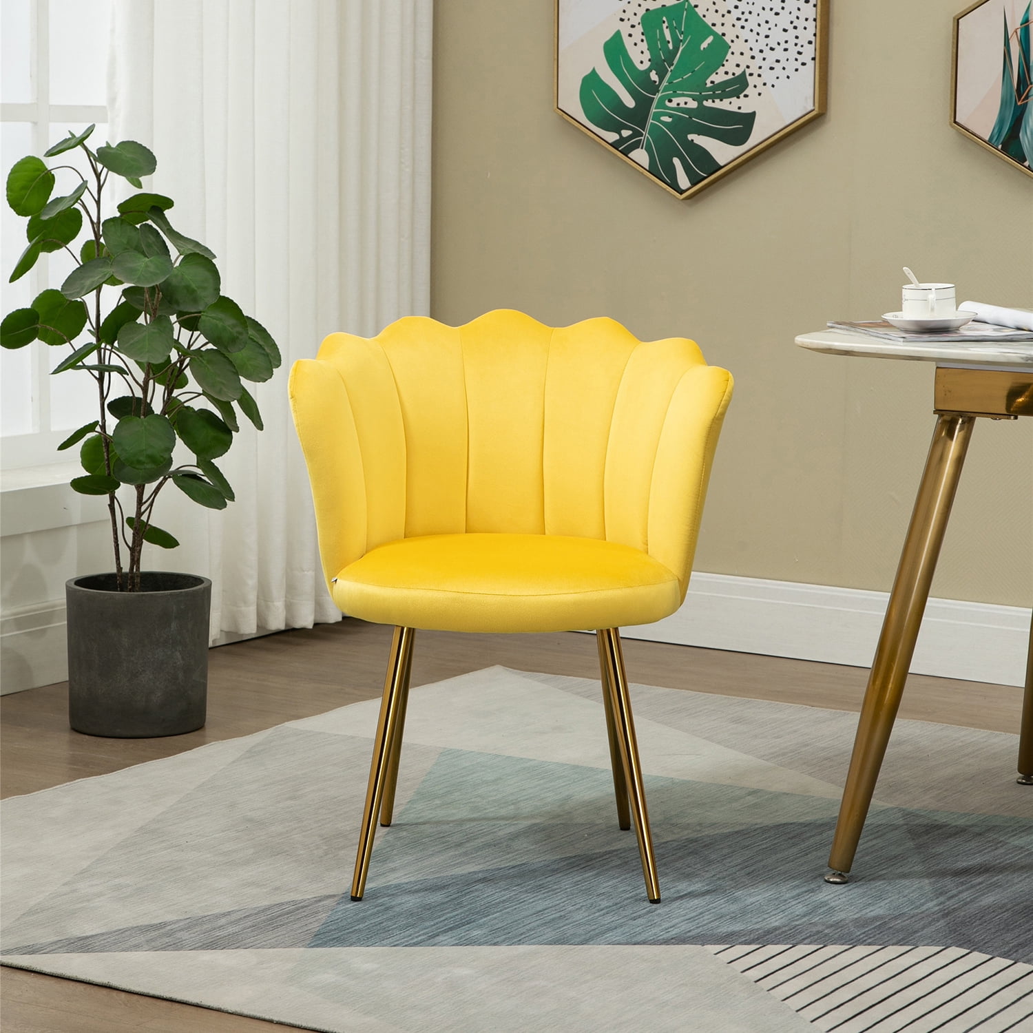 Kepooman Modern Accent Arm Chairs, Mid-Century Upholstered Side Seat with Solid Metal Legs, Yellow Kepooman Modern Accent Arm Chairs, Mid-Century Upholstered Side Seat with Solid Metal Legs, Yellow