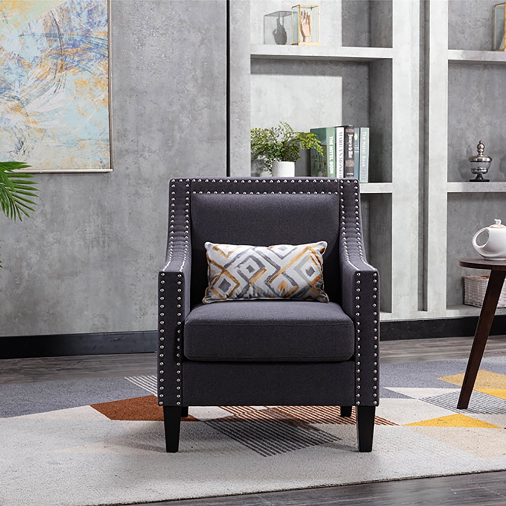 Kepooman Modern Accent Chair for Bedroom Living Room, Armchair with Nailheads and Solid wood Legs Teal Linen, Charcoal Kepooman Modern Accent Chair for Bedroom Living Room, Armchair with Nailheads and Solid wood Legs Teal Linen, Charcoal