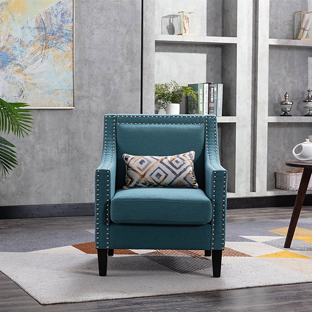 Kepooman Modern Accent Chair for Bedroom Living Room, Armchair with Nailheads and Solid wood Legs Teal Linen, Teal Kepooman Modern Accent Chair for Bedroom Living Room, Armchair with Nailheads and Solid wood Legs Teal Linen, Teal