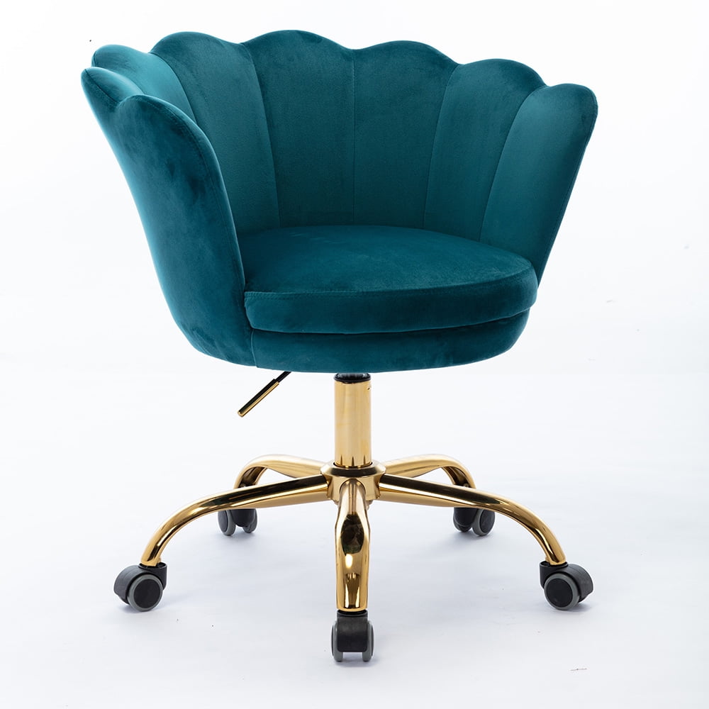 Kepooman Modern Adjustable Swivel Velvet Shell Chairs with Golden Base & Armrest, Blue-Green Kepooman Modern Adjustable Swivel Velvet Shell Chairs with Golden Base & Armrest, Blue-Green