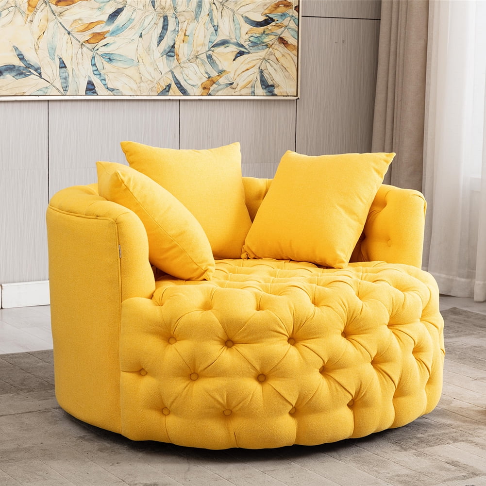 Kepooman Modern Akili Swivel Accent Chair for Hotel Living Room, Leisure Upholstered Half-Moon Metal Shaped Base Shell Chairs, Yellow Kepooman Modern Akili Swivel Accent Chair for Hotel Living Room, Leisure Upholstered Half-Moon Metal Shaped Base Shell Chairs, Yellow