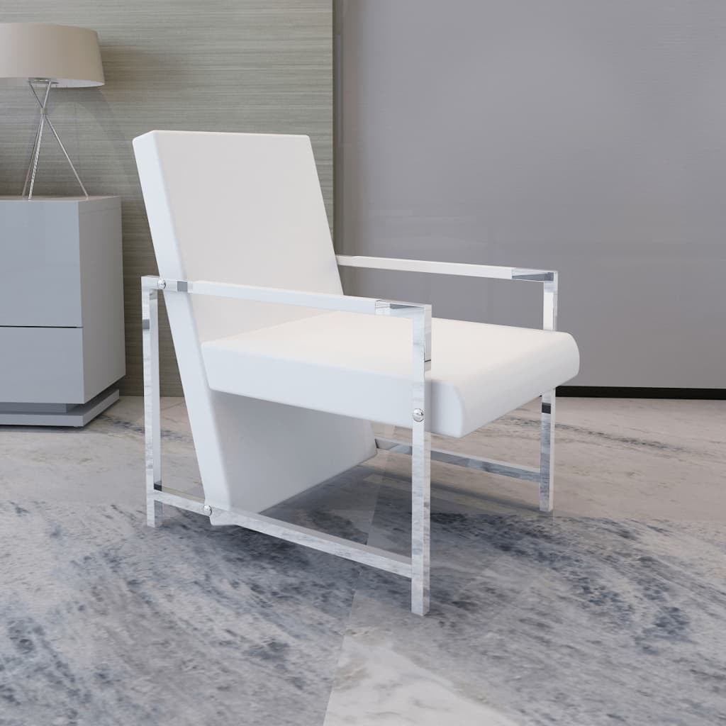 Kepooman Modern Artificial Leather Relax Armchair with Chrome Feet for Home Office, White Kepooman Modern Artificial Leather Relax Armchair with Chrome Feet for Home Office, White