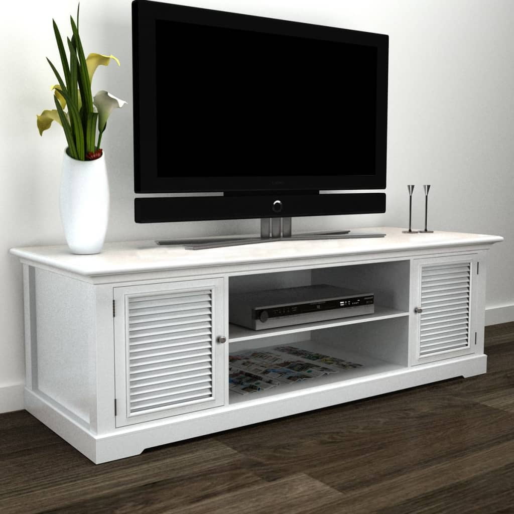 Kepooman Modern Farmhouse Sliding Grooved Door TV Stand for Living Room, White Kepooman Modern Farmhouse Sliding Grooved Door TV Stand for Living Room, White