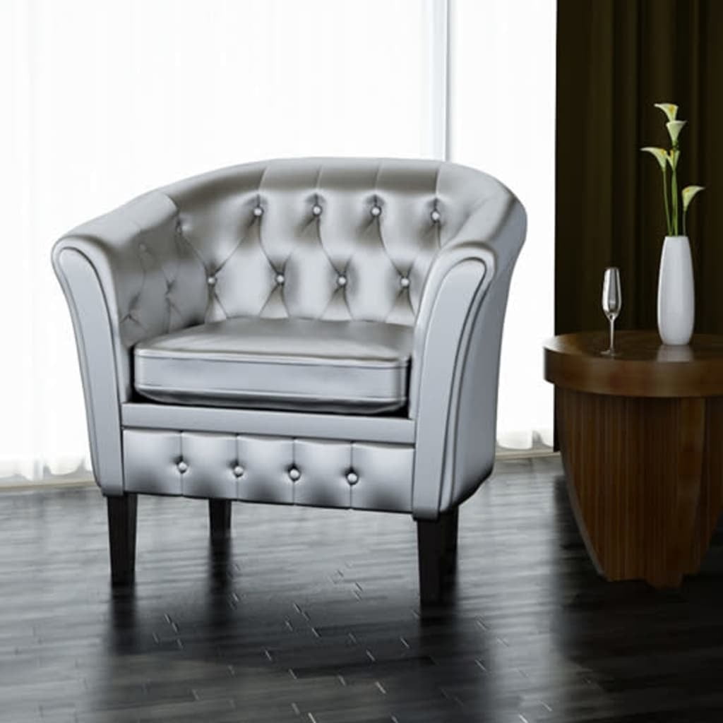 Kepooman Modern Faux Leather Upholstered Barrel Chair for Bedroom Living Room, Silver Kepooman Modern Faux Leather Upholstered Barrel Chair for Bedroom Living Room, Silver