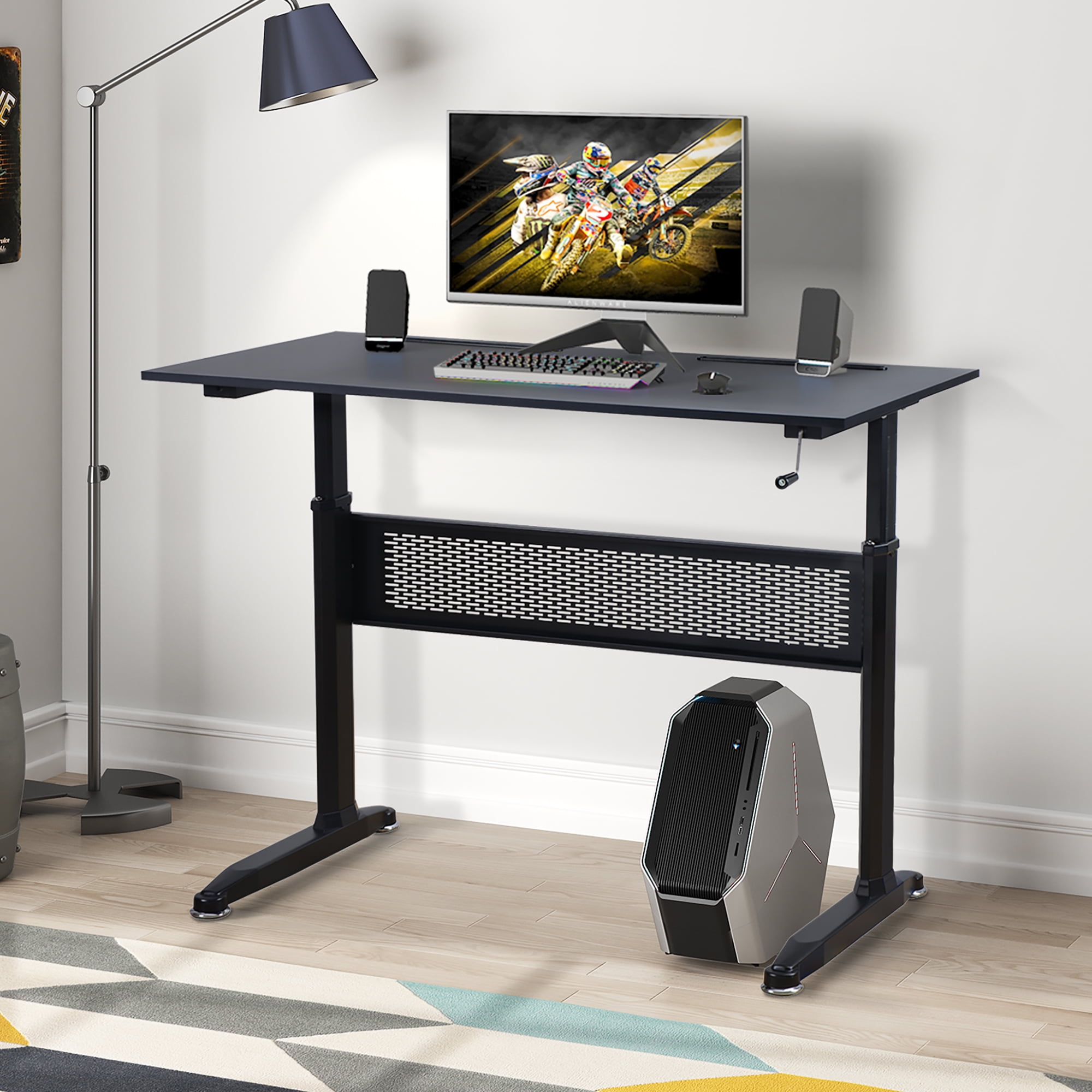 Kepooman Modern Height Adjustable Standing Desk with Crank Handle for Home Office, 47.2"L x 23.6"W x 28.7-44.5"H, Black Kepooman Modern Height Adjustable Standing Desk with Crank Handle for Home Office, 47.2"L x 23.6"W x 28.7-44.5"H, Black