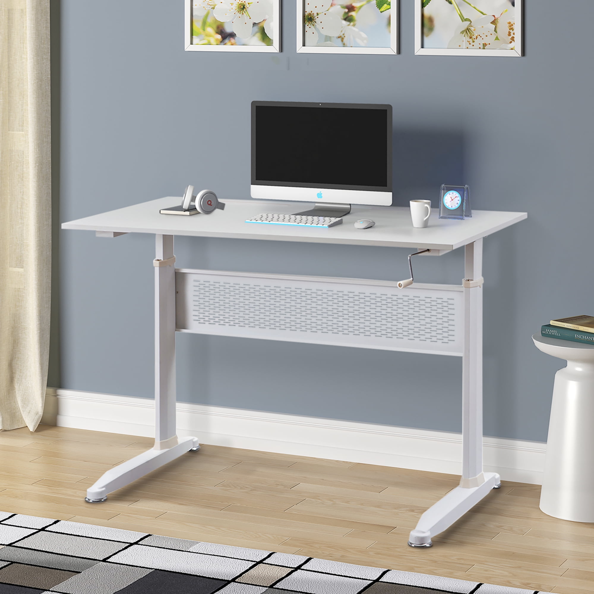 Kepooman Modern Height Adjustable Standing Desk with Crank Handle for Home Office, 47.2"L x 23.6"W x 28.7-44.5"H, White Kepooman Modern Height Adjustable Standing Desk with Crank Handle for Home Office, 47.2"L x 23.6"W x 28.7-44.5"H, White