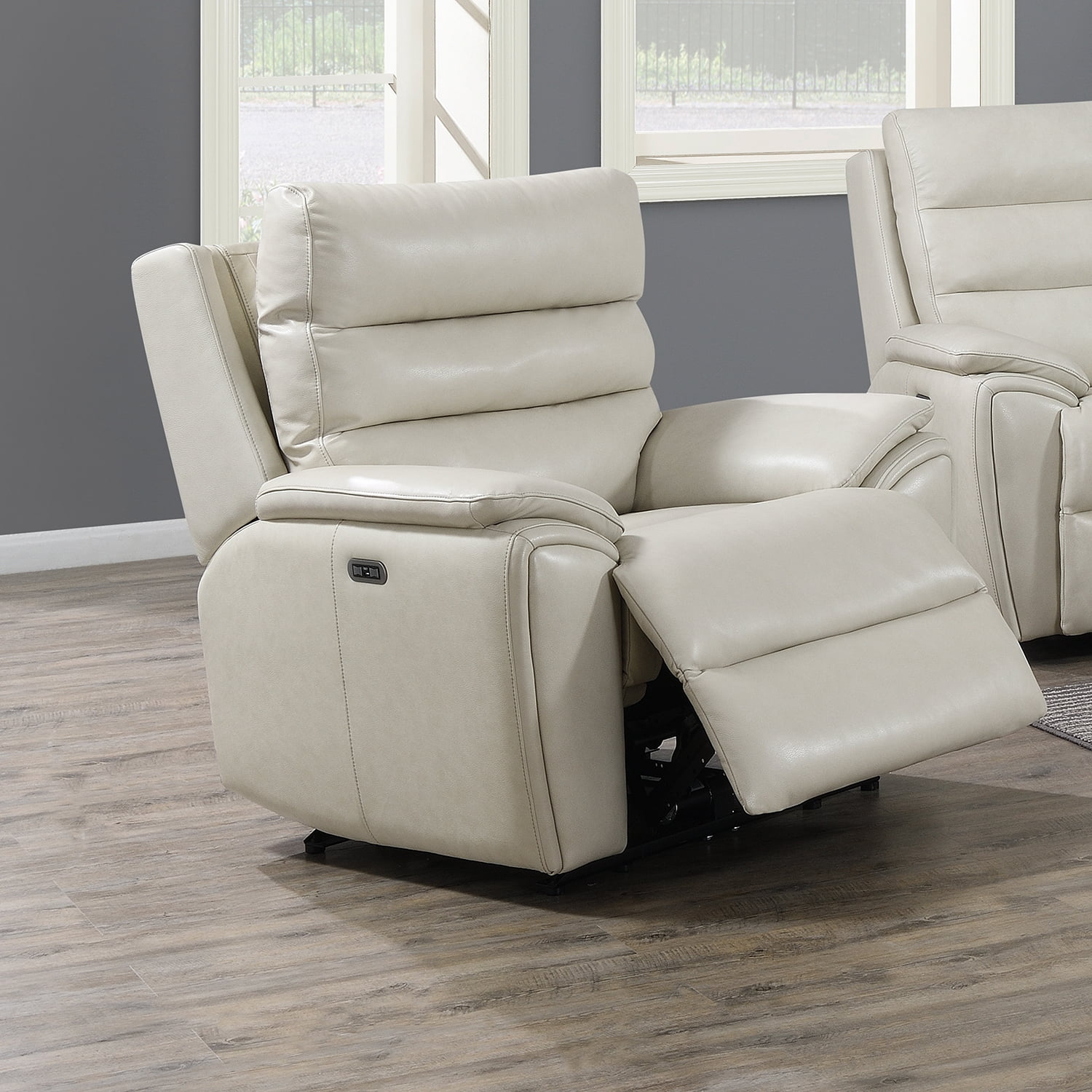 Kepooman Modern Leather Recliner with Electric Footrest, Head Leather Chair, Articulated Electric Headrest, Ivory Upholstery Kepooman Modern Leather Recliner with Electric Footrest, Head Leather Chair, Articulated Electric Headrest, Ivory Upholstery