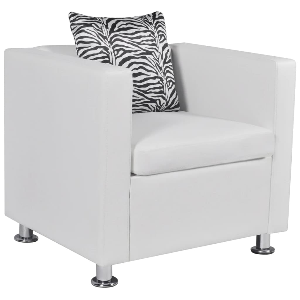 Kepooman Modern Leather Single Sofa Chair with Thick Cushion & Pillow, White Kepooman Modern Leather Single Sofa Chair with Thick Cushion & Pillow, White