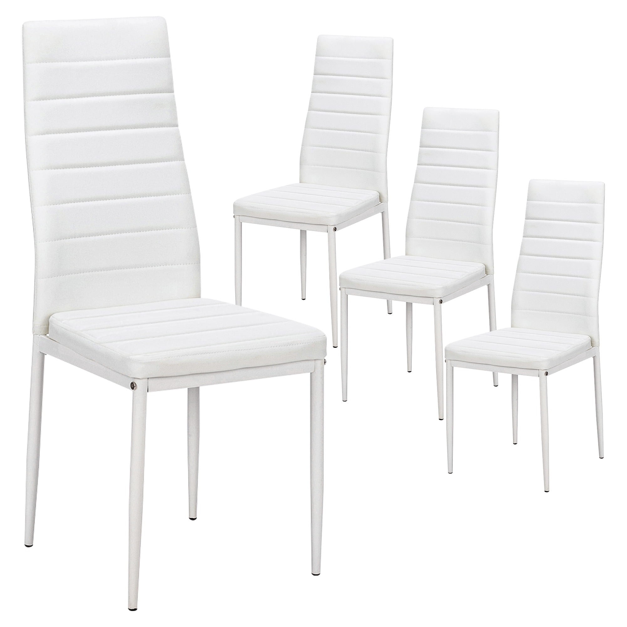 Kepooman Modern PU Dining Chairs Set of 4, Texture High Backrest Dining Chairs, kitchen Side Chairs for Kitchen Living Room Bedroom, White Kepooman Modern PU Dining Chairs Set of 4, Texture High Backrest Dining Chairs, kitchen Side Chairs for Kitchen Living Room Bedroom, White