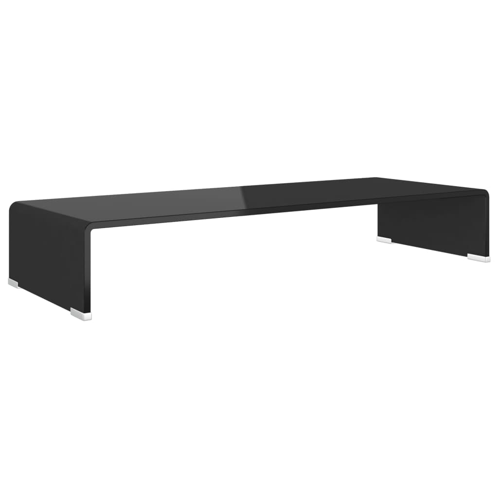 Kepooman Modern Rectangle Glass Computer LCD Desktop Shelf for Bedroom, 31.5" x 11.8" x 5.1", Black Kepooman Modern Rectangle Glass Computer LCD Desktop Shelf for Bedroom, 31.5" x 11.8" x 5.1", Black