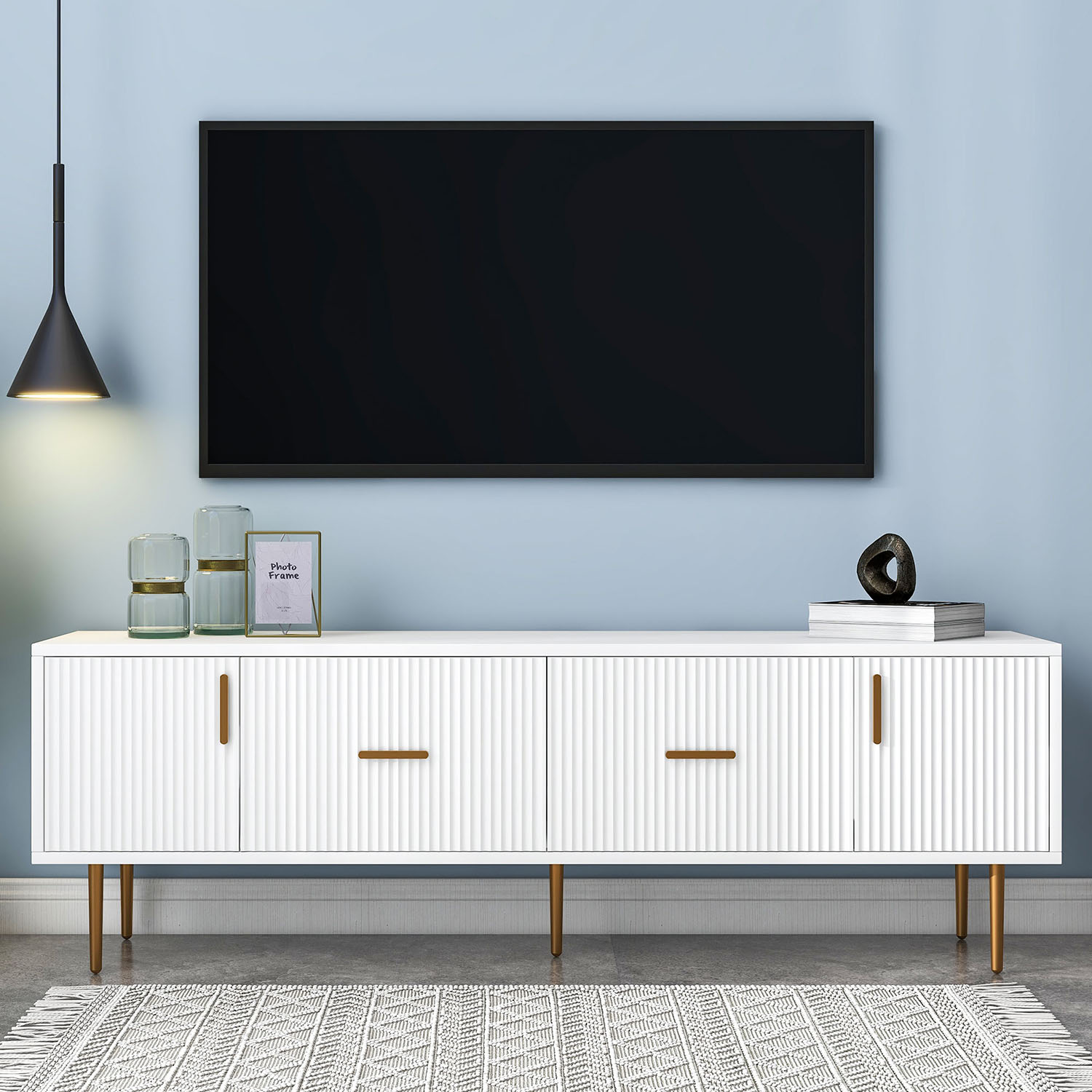 Kepooman Modern TV Stand with 5 Metal Legs, Stylish TV Stand for TVs Up to 75", White Kepooman Modern TV Stand with 5 Metal Legs, Stylish TV Stand for TVs Up to 75", White