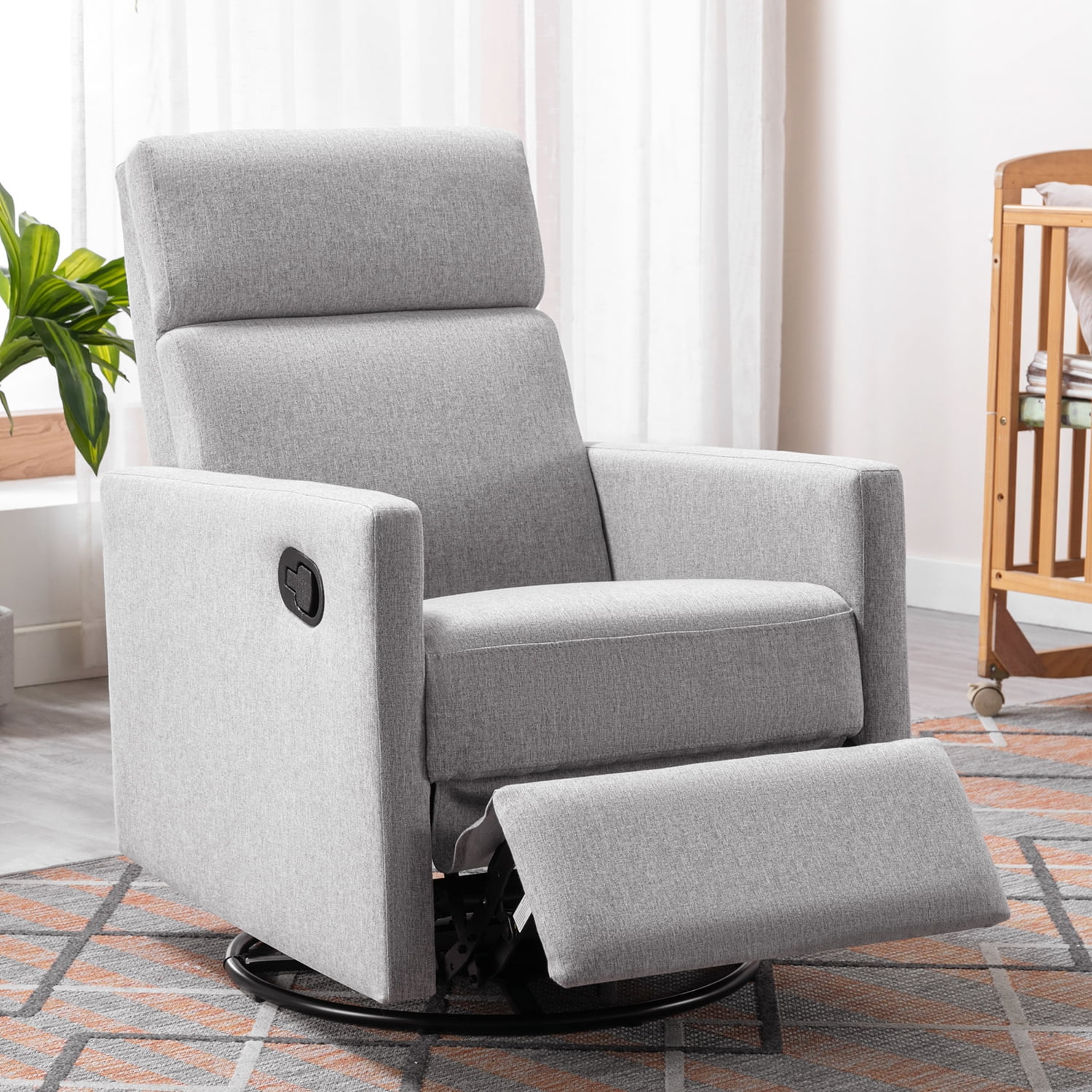 Kepooman Modern Upholstered Rocker Nursery Chair Plush Seating Glider Swivel Recliner Chair, Gray