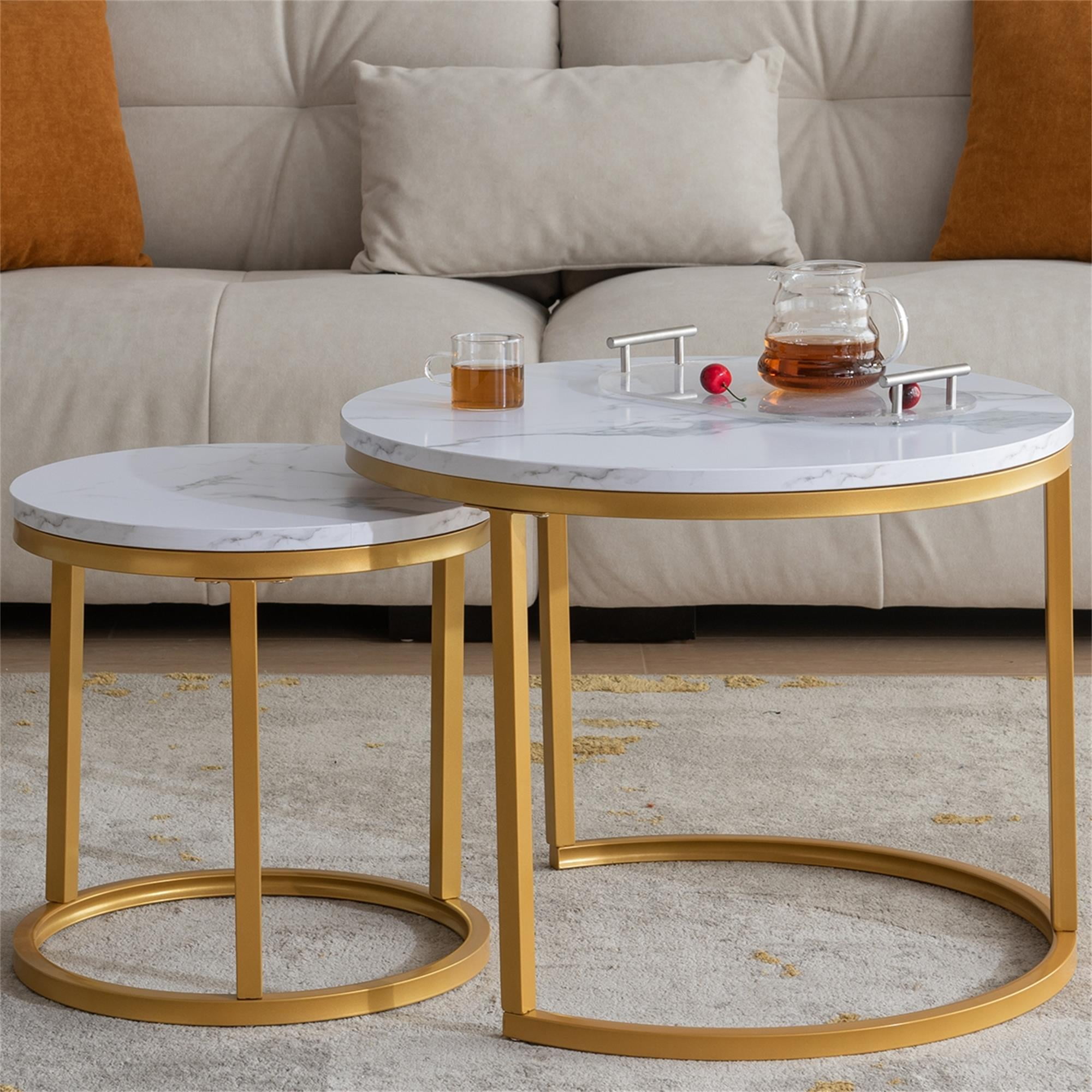 Kepooman Nesting Coffee Table Set of 2 Round Tea Table with