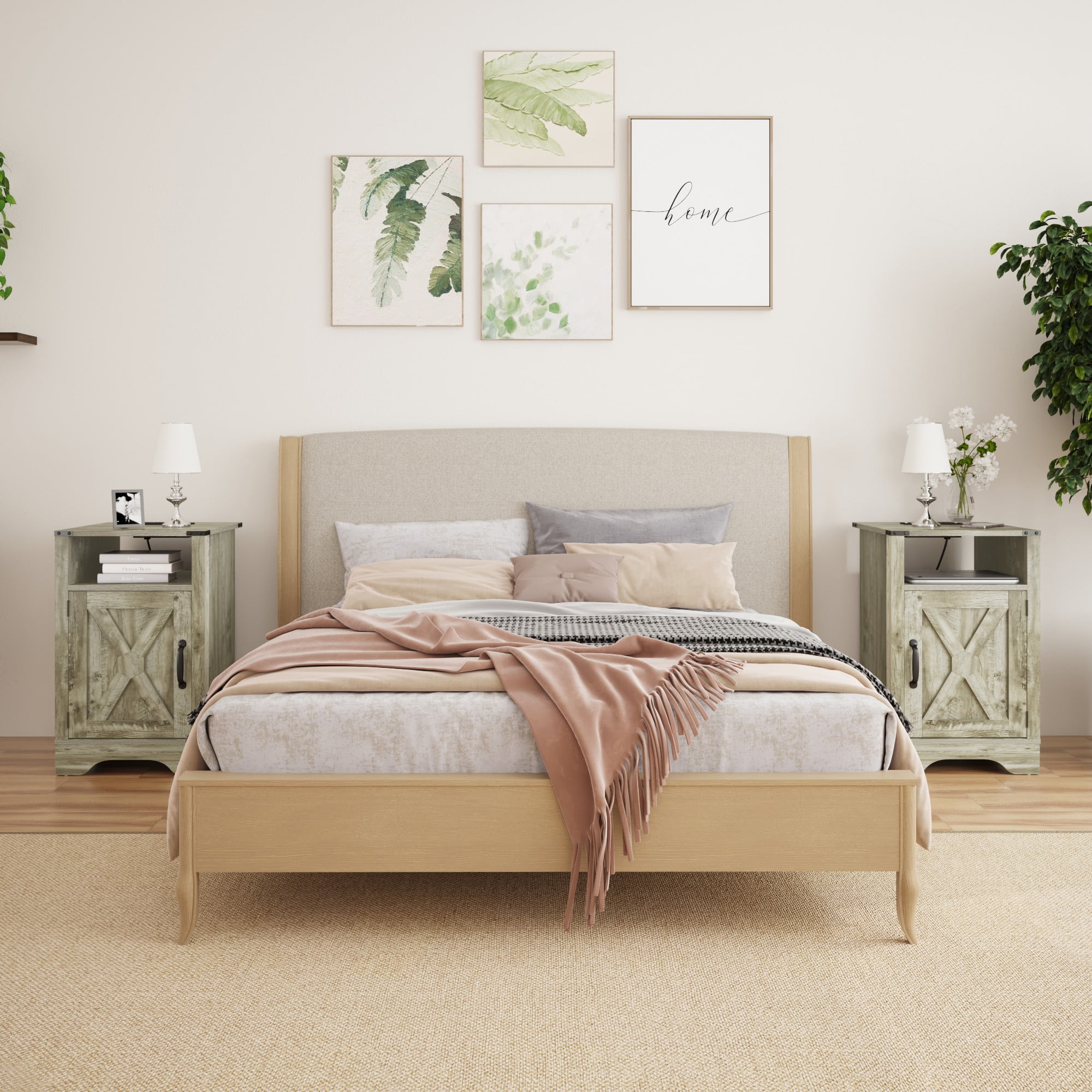 Kepooman Nightstand, Set of 2 Industrial Nightstand Side Table End Table with X Design Glass Door, Wood Bedside Tables for Bedroom, Light Gray Kepooman Nightstand, Set of 2 Industrial Nightstand Side Table End Table with X Design Glass Door, Wood Bedside Tables for Bedroom, Light Gray
