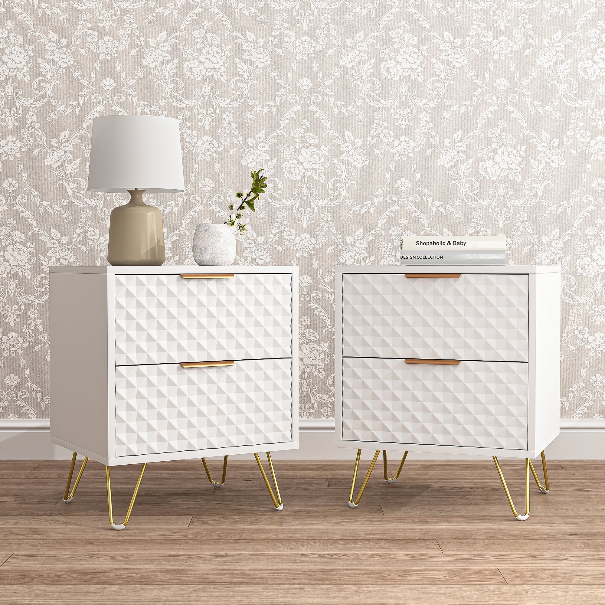 Kepooman Nightstand, Set of 2 Nightstand Side Table End Table, Wood Bedside Tables for Bedroom, White Kepooman Nightstand, Set of 2 Nightstand Side Table End Table, Wood Bedside Tables for Bedroom, White