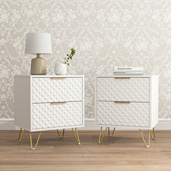 Kepooman Nightstand, Set of 2 Nightstand Side Table End Table, Wood Bedside Tables for Bedroom, White