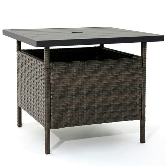 Kepooman Outdoor Coffee Table, Coffee Table,Patio Square Wicker Side Table with Umbrella Hole for Yard Garden Poolside