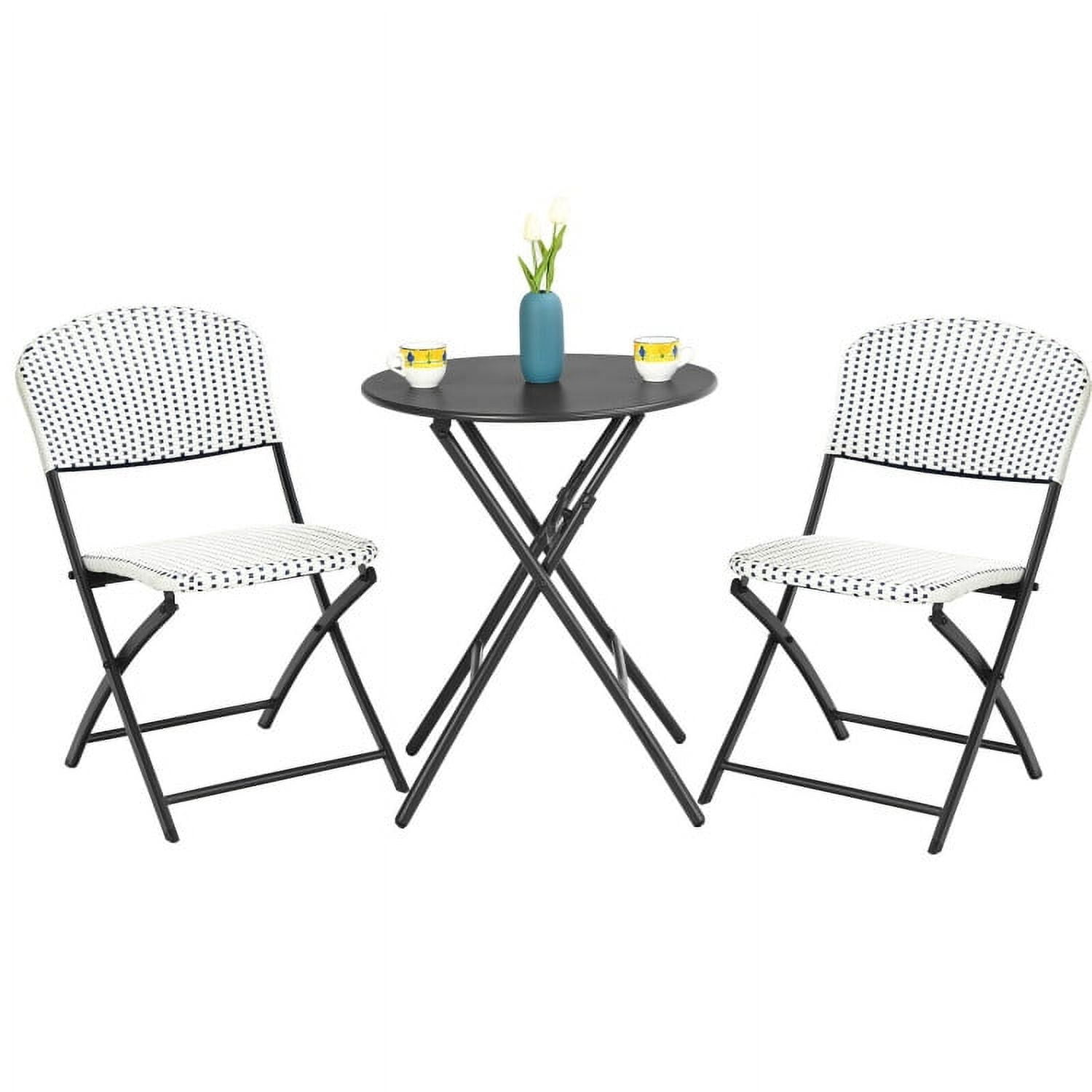 Black and White Rattan Folding Bistro Set with Round Table