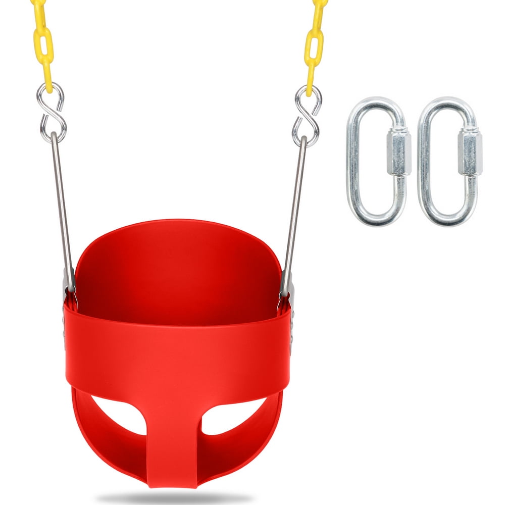 Kepooman Outdoor Patio High Back Full Bucket Toddler Swing Seat with 60" Coated Chain, Red Kepooman Outdoor Patio High Back Full Bucket Toddler Swing Seat with 60" Coated Chain, Red