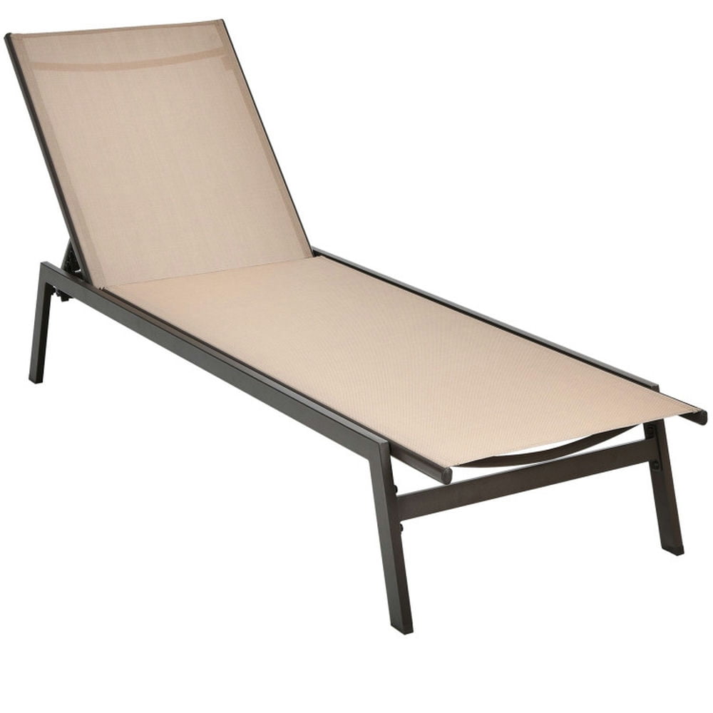 Brown Steel Outdoor Chaise Lounger with Adjustable Backrest