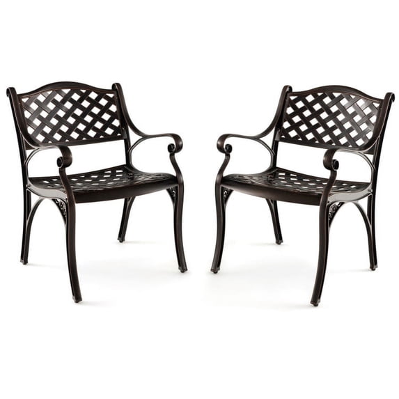 Kepooman Patio Furniture Set, Cast Aluminum Patio Chairs Set of 2 Dining Chairs with Armrests Diamond Pattern-Bronze, Patio Bistro Set, All-Weather Wicker Conversation Set