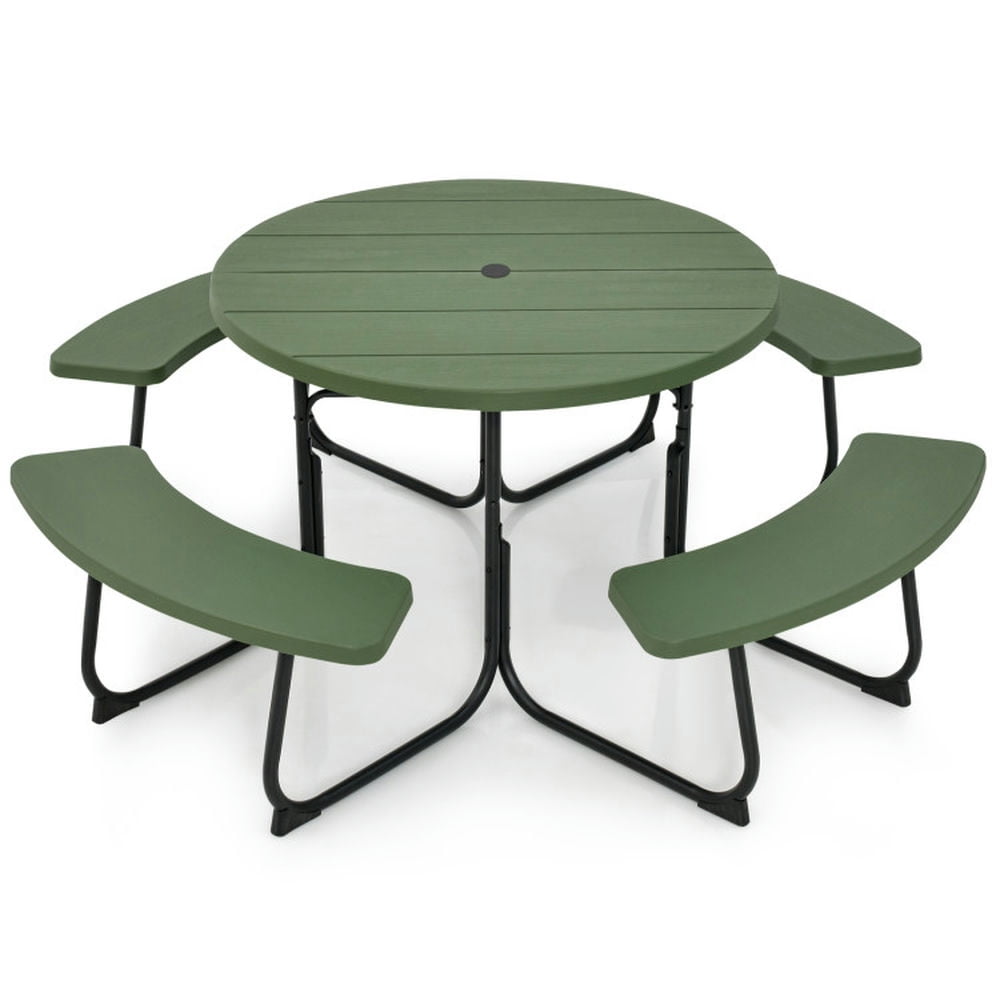 Kepooman Picnic Table, Camping Table, 8-Person Outdoor Picnic Table and Bench Set with Umbrella Hole-Green Kepooman Picnic Table, Camping Table, 8-Person Outdoor Picnic Table and Bench Set with Umbrella Hole-Green