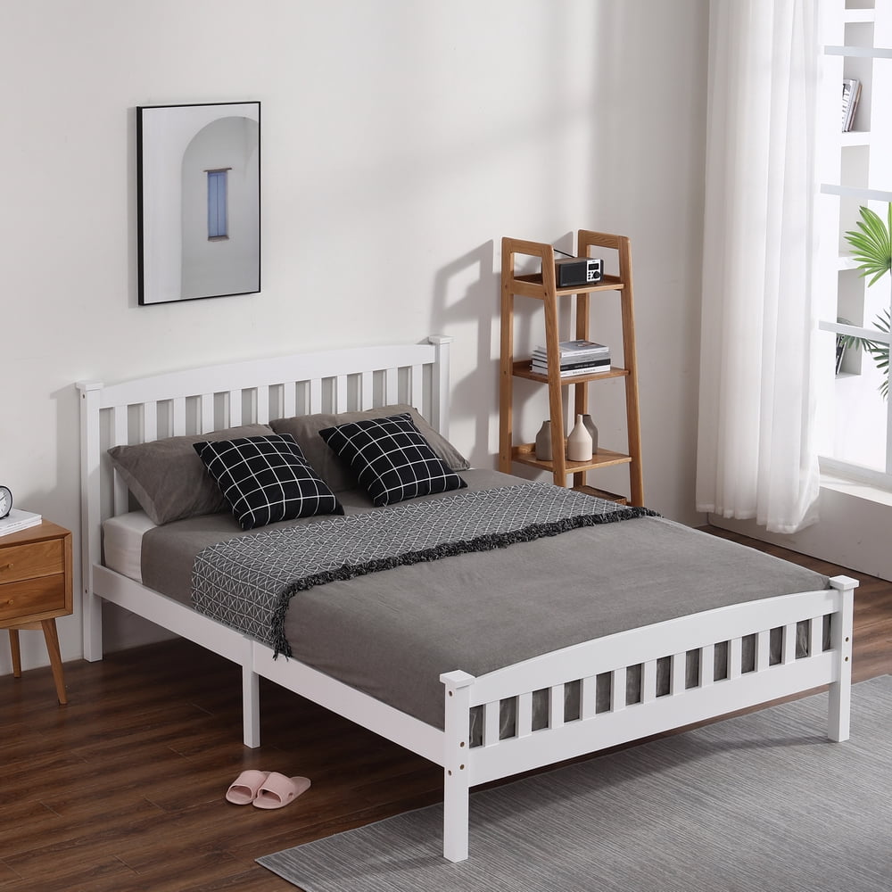 Kepooman Pine Platform Bed Frame with Headboard/wood Plank Support/no Spring Required/easy to Assemble, Queen Size-White Kepooman Pine Platform Bed Frame with Headboard/wood Plank Support/no Spring Required/easy to Assemble, Queen Size-White