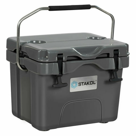Kepooman Portable Cooler,Camping Cooler,16 Quart 24-Can Capacity Portable Insulated Ice Cooler with 2 Cup Holders-Gray