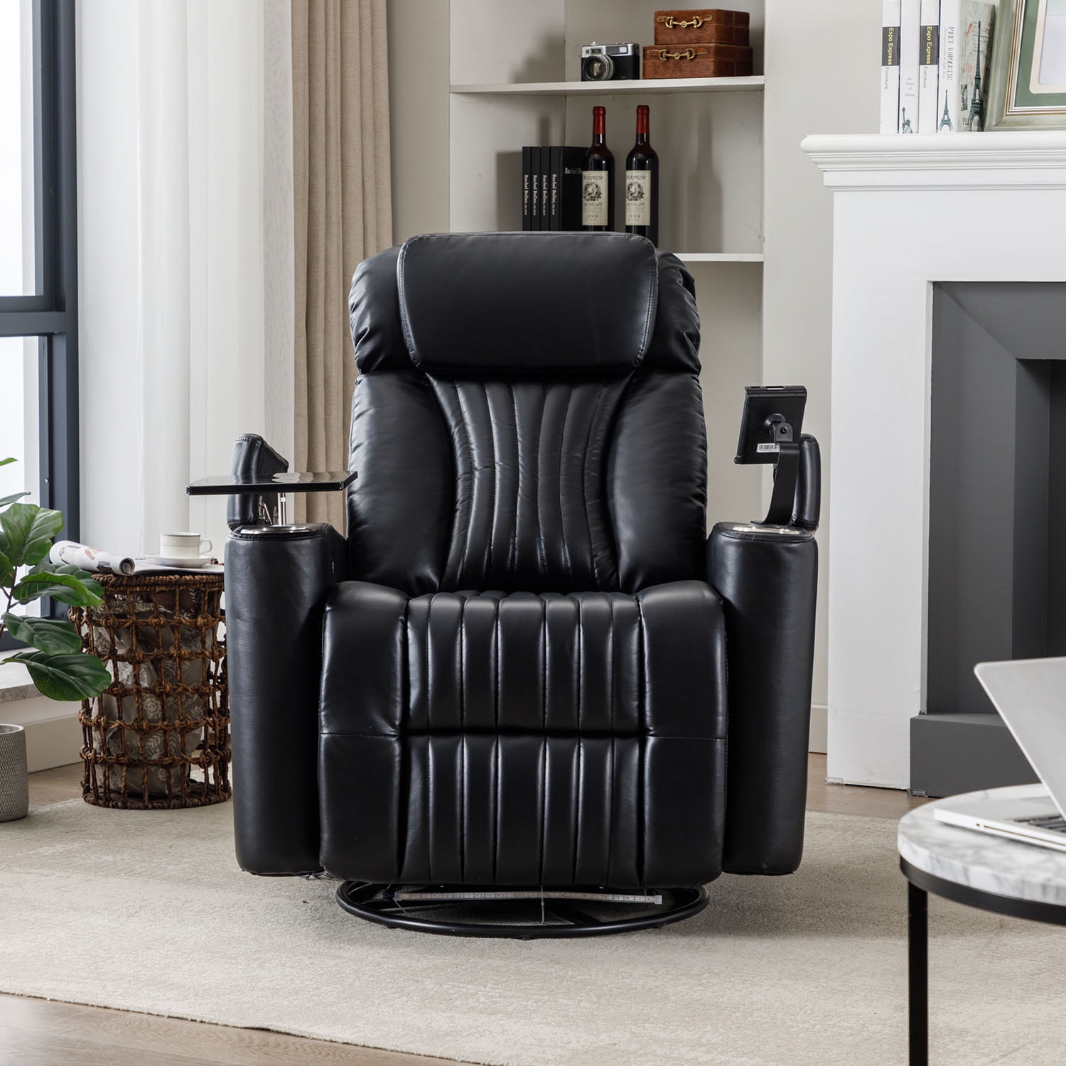 Kepooman Power Recliner, Leather Power Recliner with Concealed Arm Storage with Comfort Backrest, LED Lights, Cup Holder, 271° Swivel Home Theater Recliner, Beige Kepooman Power Recliner, Leather Power Recliner with Concealed Arm Storage with Comfort Backrest, LED Lights, Cup Holder, 271° Swivel Home Theater Recliner, Beige