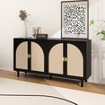thumbnail image 1 of Kepooman Rattan Cabinet, Modern Sideboard, Buffet Storage Cabinet, Accent Cabinet with 4 Doors for Living Room Kitchen Hallway, Black, 1 of 13