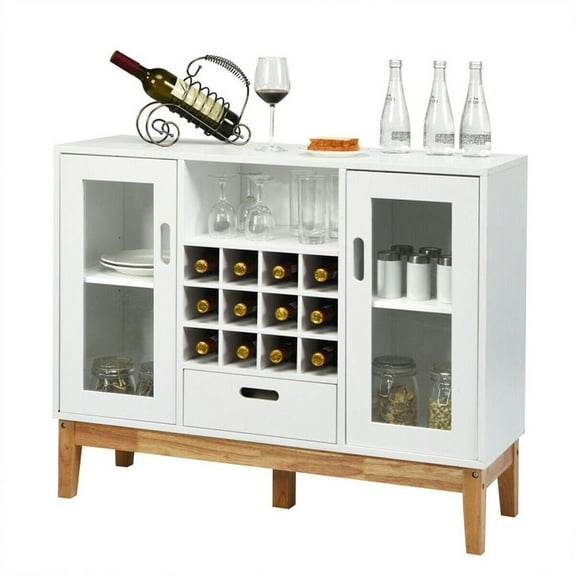 Kepooman Sideboard Buffet, Kitchen Storage Cabinet,Wood Wine Storage Cabinet Sideboard Console Buffet Server-White