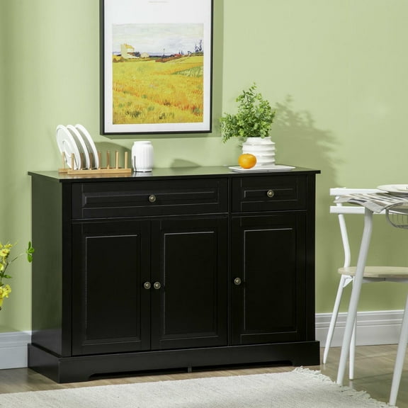 Kepooman Sideboard Buffet with 2 Drawers and Adjustable Shelves, Kitchen Storage Cabinet for Living Room, Kicthen, Black