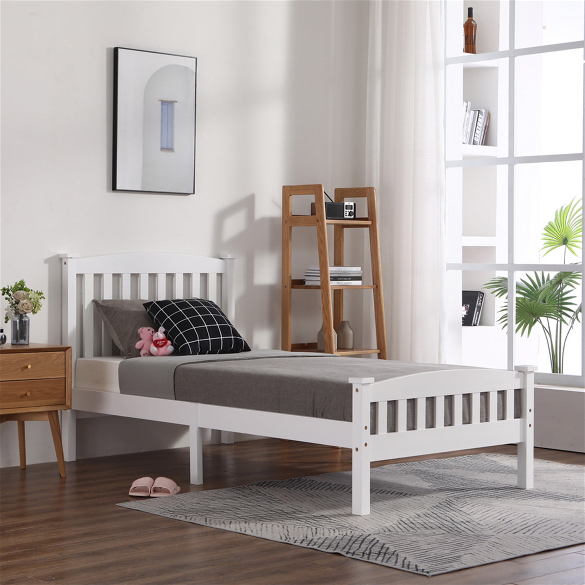 Kepooman Solid Wood Platform Bed with White Vertical Slat Headboard and Footboard, Full Size Bed Frame, Full Size Bed Frame Mattress Foundation with Wood Slat Support, Easy to Assemble, White Kepooman Solid Wood Platform Bed with White Vertical Slat Headboard and Footboard, Full Size Bed Frame, Full Size Bed Frame Mattress Foundation with Wood Slat Support, Easy to Assemble, White